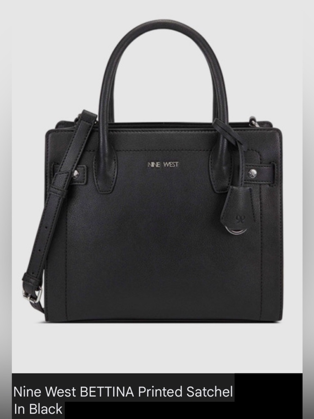 Nine West Black Structured Satchel with Detachable Strap, NWT